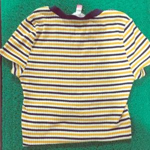 Yellow,white and blue striped shirt (cropped)